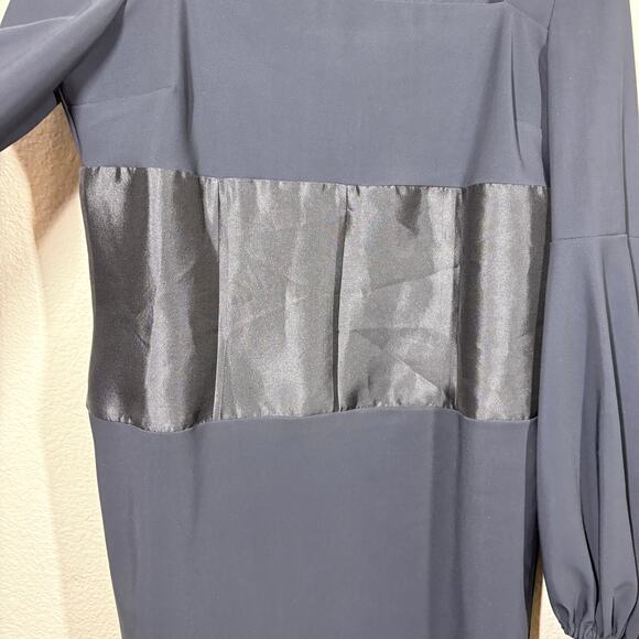 Greta Constantine Size XXL Square Neck Sheath Dress Black Silk Wool Long Sleeves - Picture 8 of 10